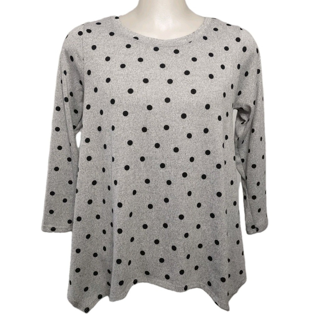 Green Envelope Sweater Womens 1X Gray Black Polka dot Soft Flowy Light Top Tunic
